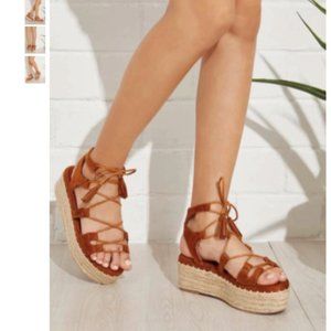 SHEIN Tie Leg Wedge Sandals With Tassel